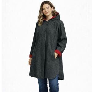 Vintage Forecaster of Boston wool Coat herringbone Black Hooded Cloak Coat Small